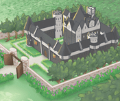 Château de Pomme de Bidouille vu du ciel au milieu de son parc arboré